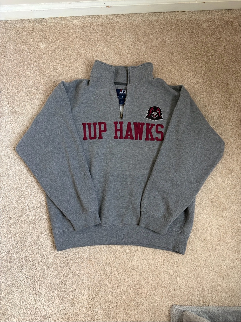 Vintage J America IUP Hawks Gray Quarter-Zip Sweatshirt